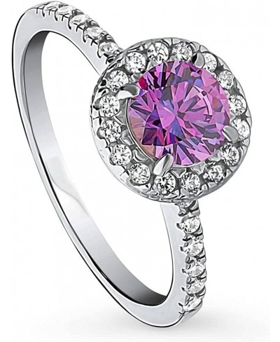 Sterling Silver Halo Purple Round Cubic Zirconia CZ Fashion Ring for Women Rhodium Plated Size 4-10 $41.00 Statement