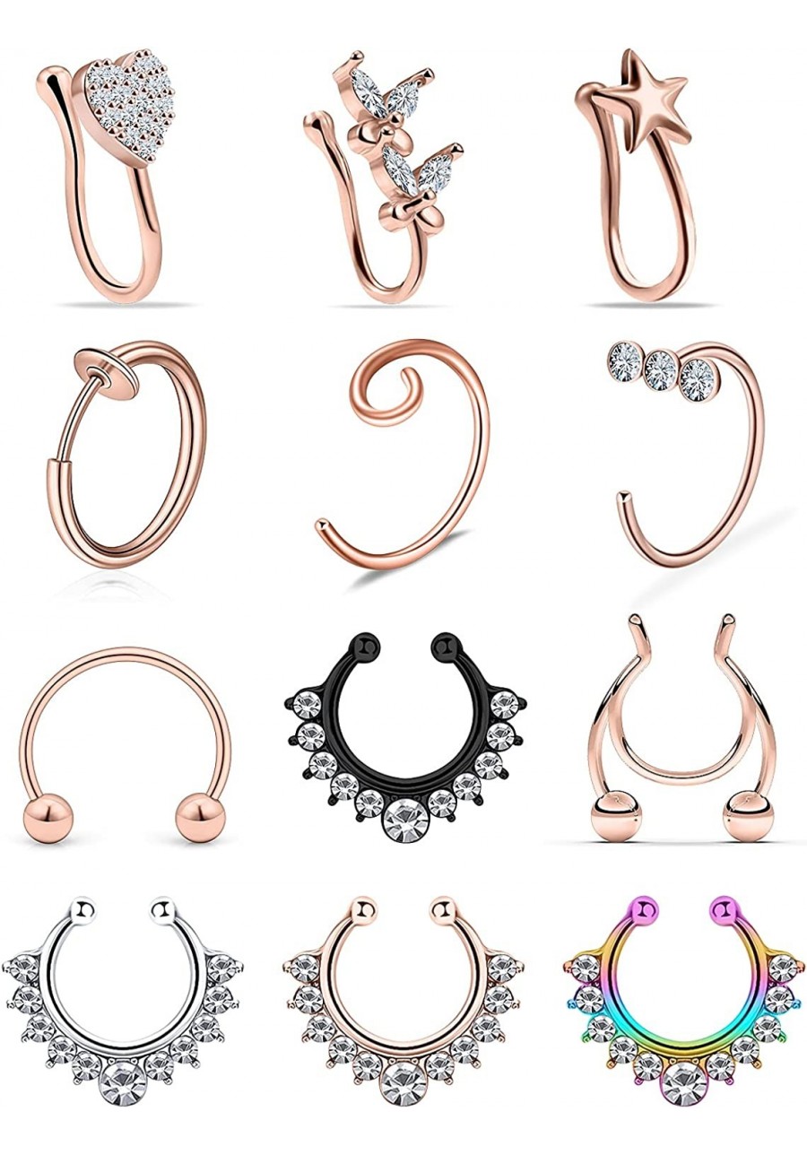 Fake Nose Rings Hoop Stainless Steel Faux Fake Lip Ear Nose Septum Ring Non-Pierced Clip On Nose Hoop RingsPiercing Jewelry f...