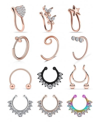 Fake Nose Rings Hoop Stainless Steel Faux Fake Lip Ear Nose Septum Ring Non-Pierced Clip On Nose Hoop RingsPiercing Jewelry f...