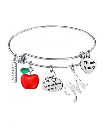 Teacher Appreciation Bangle Gifts Teacher Bracelet with Initial for Women Graduation End of Year Open School Thank You Gifts ...