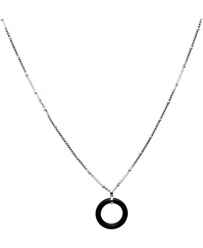 17mm Black Onyx Stone Circle Ring Pendant Sterling Silver Box Beads Chain Necklace $11.84 Pendant Necklaces
