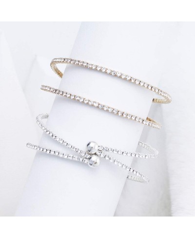 Crystal Bracelet for Women – Rhinestone Bangle Bracelet – Silver & Gold Plated - Flexible & Adjustable – Two Row - Bridal Wed...