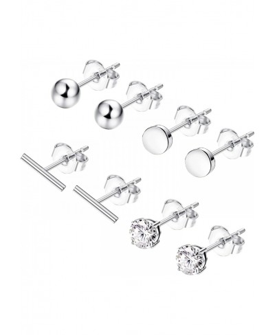 4 Pairs 925 Sterling Silver Stud Earrings 18K Gold Plated Disc Ball Bar Cubic Zirconia Stud Earrings Hypoallergenic Minimalis...