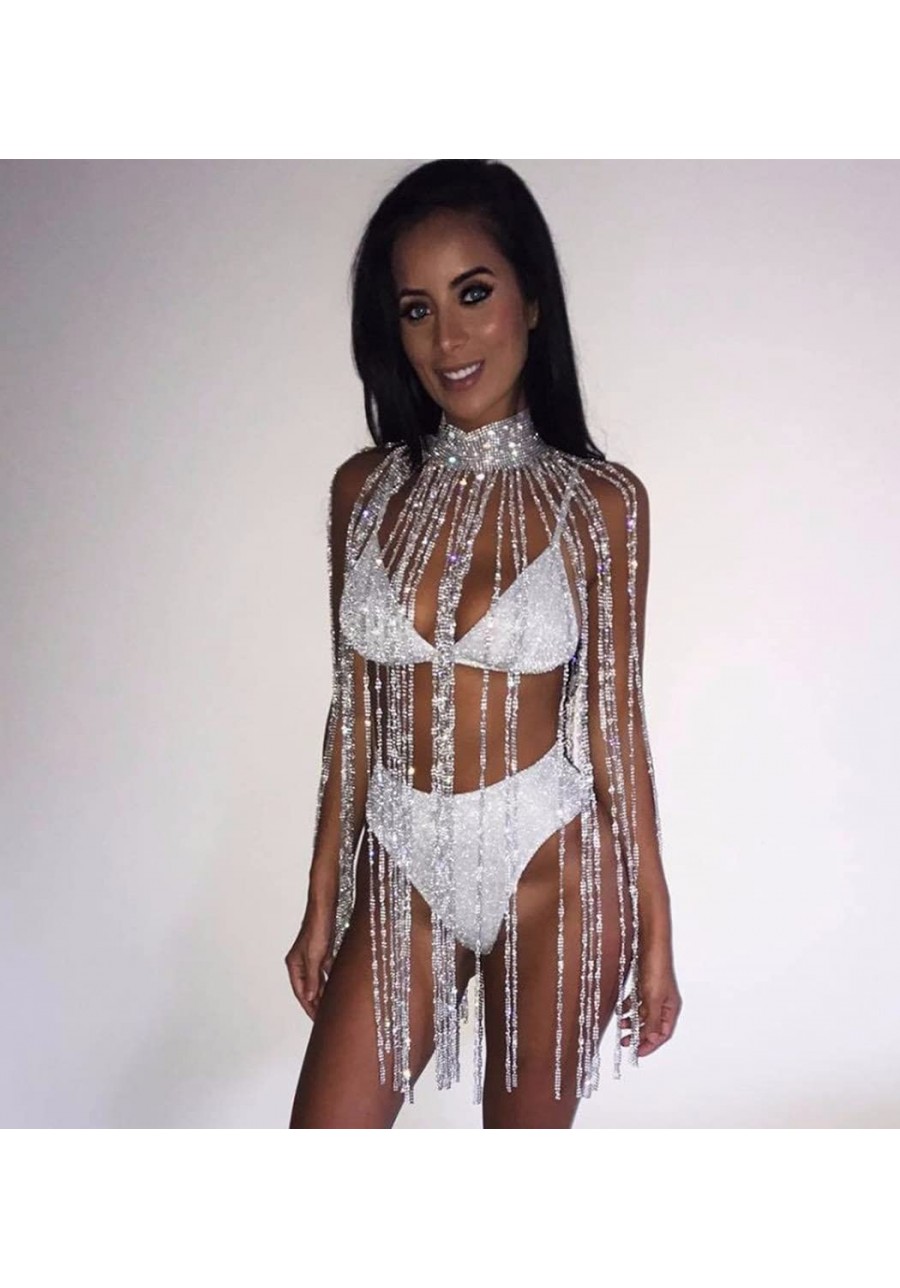 Rhinestone Long Body Chain Sparkly Crystal Tassel Choker Chains Necklace Bikini Beach Nightclub Party Harness Body Accessorie...