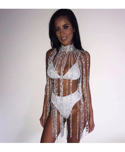 Rhinestone Long Body Chain Sparkly Crystal Tassel Choker Chains Necklace Bikini Beach Nightclub Party Harness Body Accessorie...