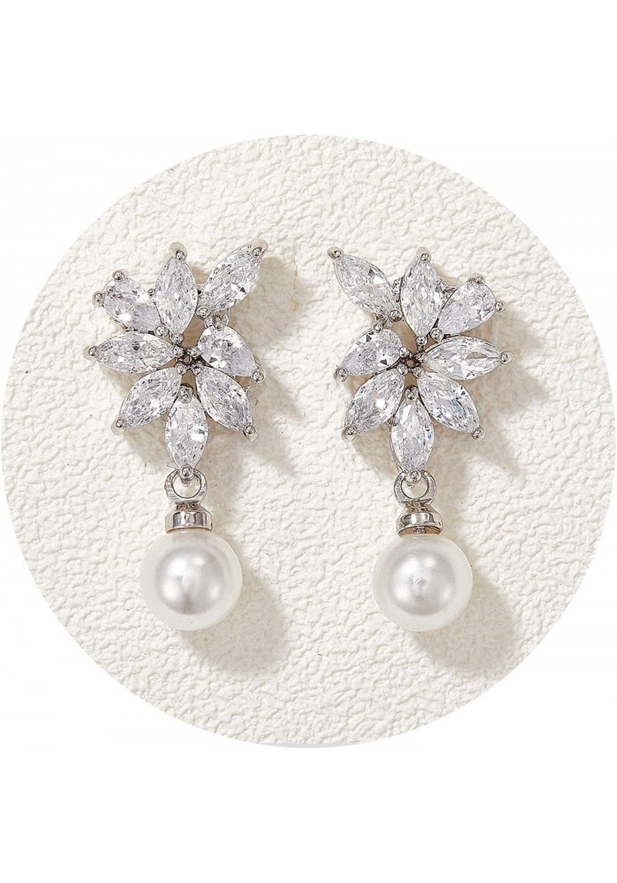 Cubic Zirconia Pearl Wedding Bridal Earrings for Brides Bridesmaids Pearl Drop Earrings for Women Prom Jewelry Gifts $21.09 D...