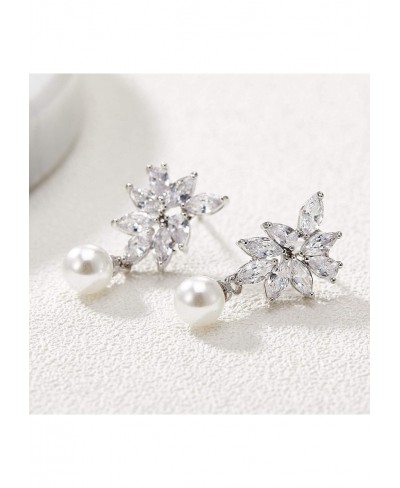 Cubic Zirconia Pearl Wedding Bridal Earrings for Brides Bridesmaids Pearl Drop Earrings for Women Prom Jewelry Gifts $21.09 D...