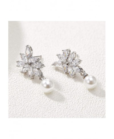 Cubic Zirconia Pearl Wedding Bridal Earrings for Brides Bridesmaids Pearl Drop Earrings for Women Prom Jewelry Gifts $21.09 D...