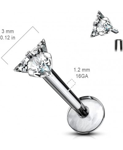 16 g Titanium Internally Threaded CZ Triangle Flat Back Piercing Stud Earring Helix Cartilage Labret Monroe for Women or Men ...