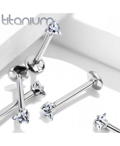 16 g Titanium Internally Threaded CZ Triangle Flat Back Piercing Stud Earring Helix Cartilage Labret Monroe for Women or Men ...