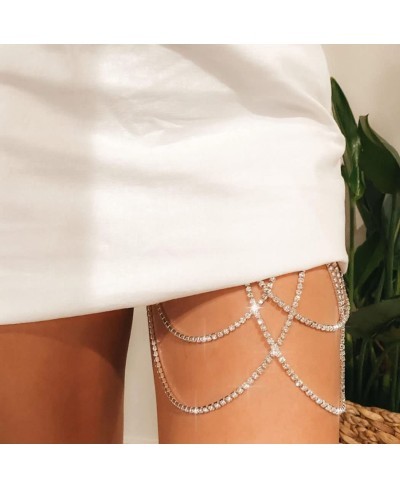 Rhinestone Leg Chain Glitter Body Chain Crystal Tigh Chain Summer Beach Body Accessories for Women and Girls (Silver) $14.62 ...