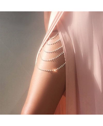 Rhinestone Leg Chain Glitter Body Chain Crystal Tigh Chain Summer Beach Body Accessories for Women and Girls (Silver) $14.62 ...