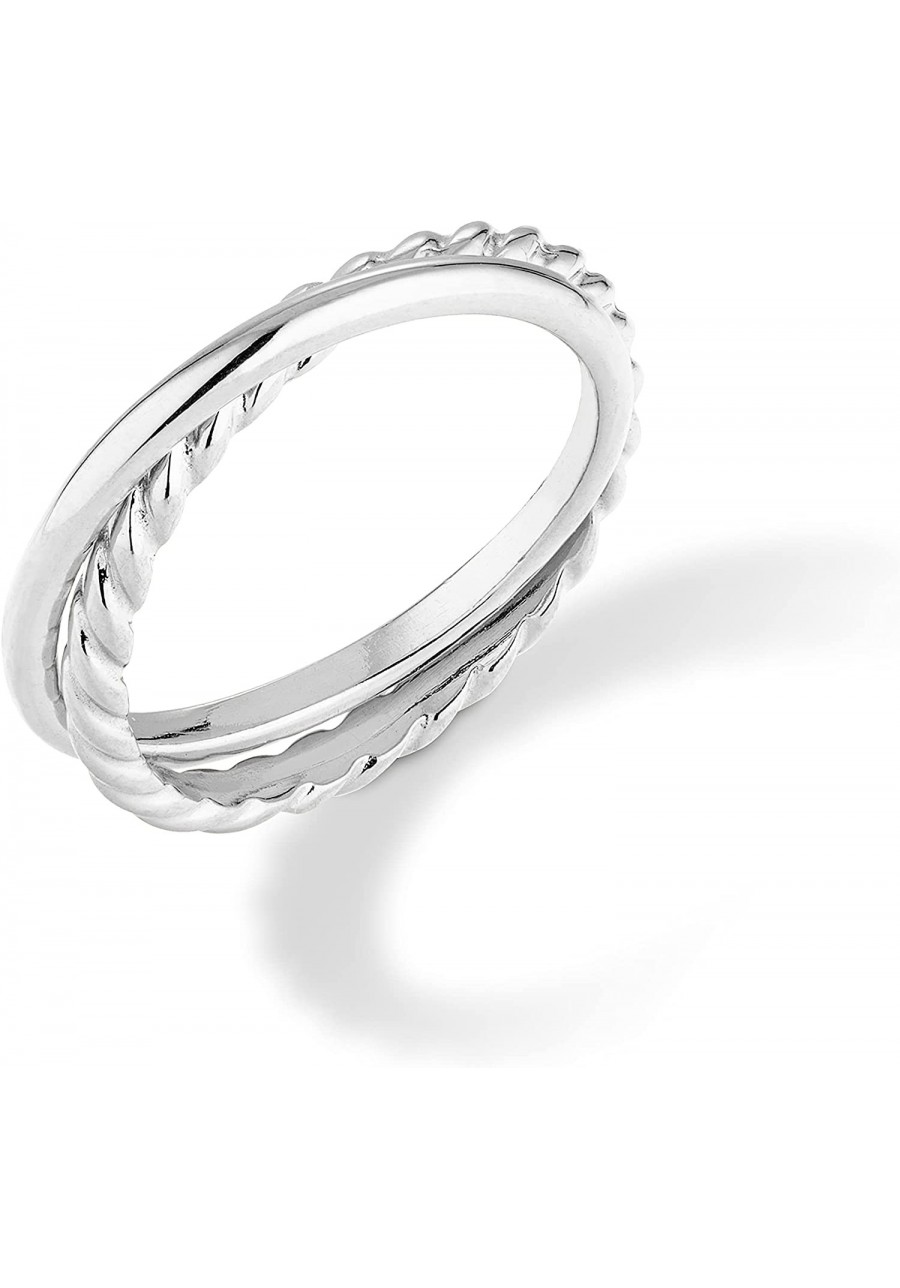 925 Sterling Silver or 18Kt Yellow Gold Over Silver Rope and High Polished Band Interlocked Rolling Ring for Women Made in It...