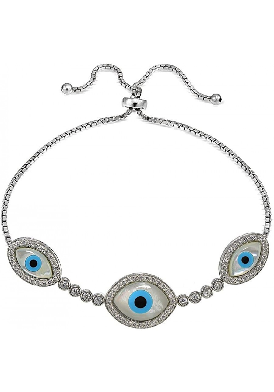 Sterling Silver Cubic Zirconia & Mother of Pearl Evil Eye Adjustable Bracelet $46.74 Link