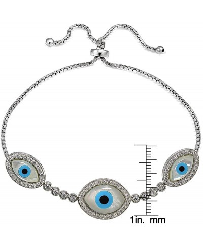 Sterling Silver Cubic Zirconia & Mother of Pearl Evil Eye Adjustable Bracelet $46.74 Link