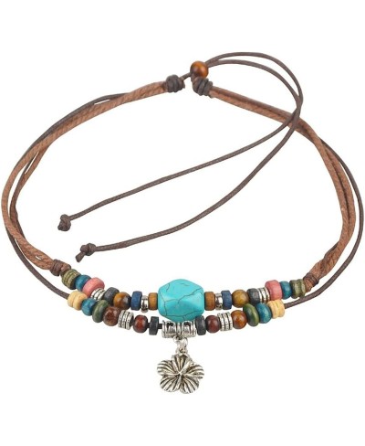 Braided Leather Necklace Vintage Style Double Layers Black Tribal Necklace with Charm Cross Pendant $7.55 Pendant Necklaces