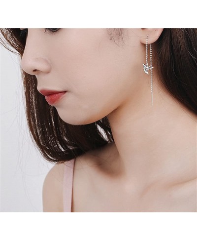 Dainty CZ Cranes Threader Dangle Drop Earrings Cartilage Silver Plated Small Stud Cute Animals Long Tassel Chain Hanging Earr...