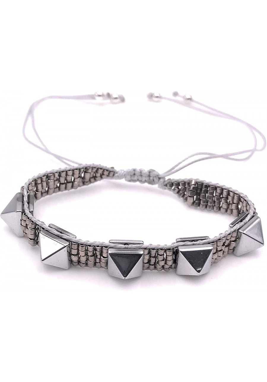 Silver Plated Rivets Miyuki Bracelet Adjustable Jewelry for Women $16.66 Strand