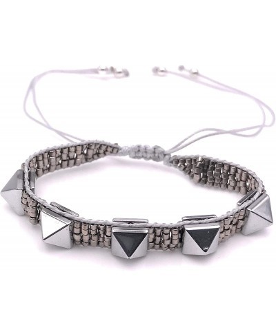 Silver Plated Rivets Miyuki Bracelet Adjustable Jewelry for Women $16.66 Strand