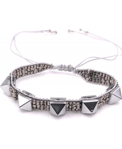 Silver Plated Rivets Miyuki Bracelet Adjustable Jewelry for Women $16.66 Strand