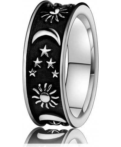 Fashion Stainless Steel Men Ring - 8mm Antique Stainless Steel Sun Moon Stars Ring for Women Men Statement Boho Jewelry Mens ...