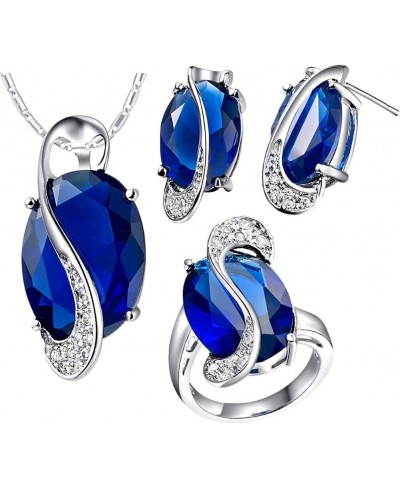 Jewelry Sets for Women Fashion Rainbow Faux Topaz Pendant Necklace Earrings Ring Jewelry Set - Blue US 6 $10.00 Jewelry Sets