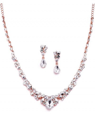 Glamorous Blush Rose Gold Crystal Necklace & Earrings Jewelry Set for Wedding Prom & Bridesmaids $32.04 Jewelry Sets