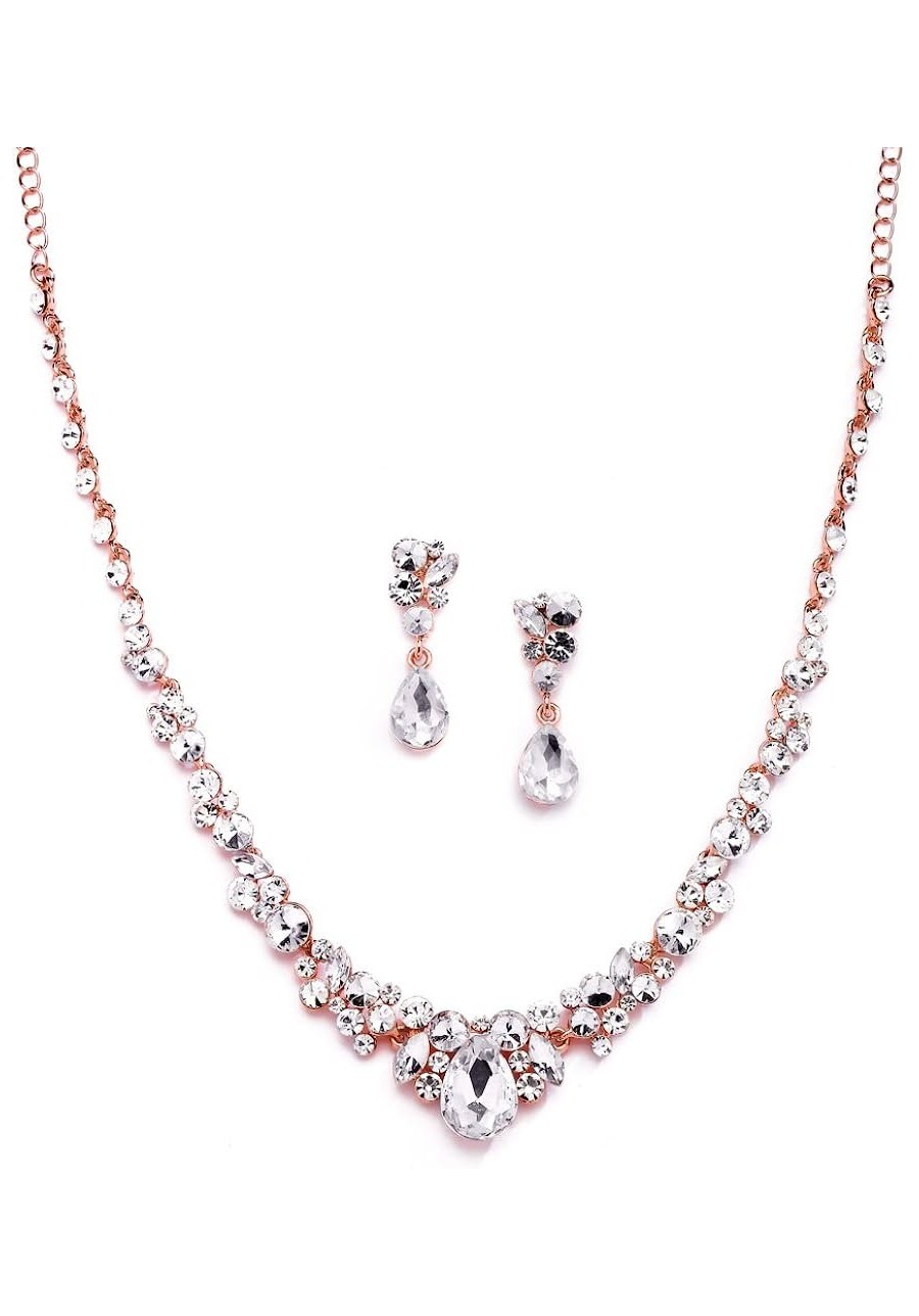 Glamorous Blush Rose Gold Crystal Necklace & Earrings Jewelry Set for Wedding Prom & Bridesmaids $32.04 Jewelry Sets