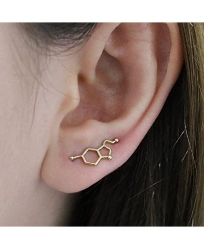 Fashion Serotonin Molecule Ear Climbers for Women Chemistry Structure Science Stud Earrings Crawler Gift $23.54 Clip-Ons