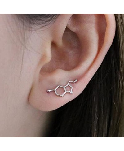 Fashion Serotonin Molecule Ear Climbers for Women Chemistry Structure Science Stud Earrings Crawler Gift $23.54 Clip-Ons