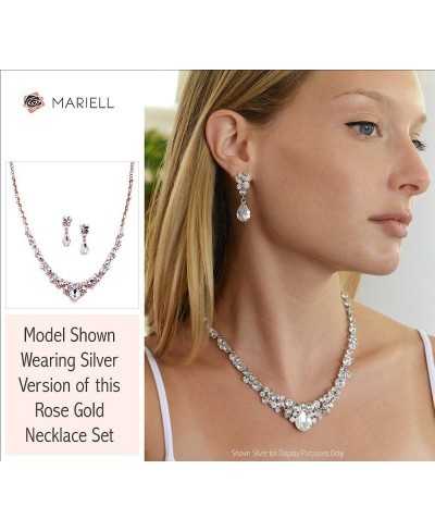 Glamorous Blush Rose Gold Crystal Necklace & Earrings Jewelry Set for Wedding Prom & Bridesmaids $32.04 Jewelry Sets