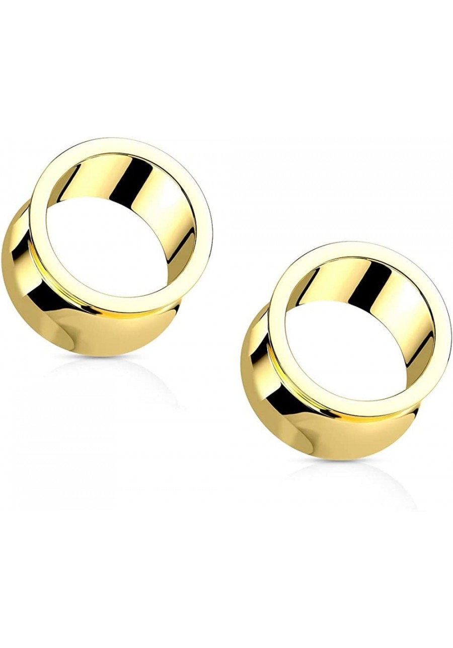 Gold Tone 316L Stainless Steel Hand Polished Thick Double Flared Tunnel Plugs Sold as a Pair $10.55 Piercing Jewelry