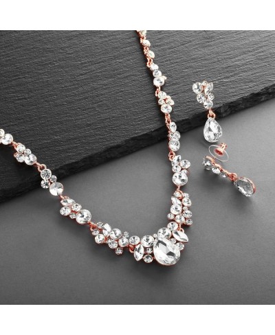 Glamorous Blush Rose Gold Crystal Necklace & Earrings Jewelry Set for Wedding Prom & Bridesmaids $32.04 Jewelry Sets