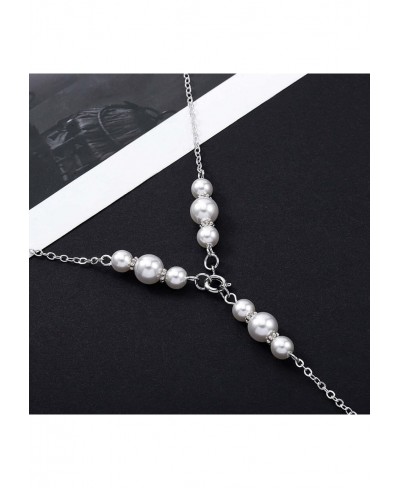 Back Necklace Pearl Silver Backdrop Necklace Short Necklace Choker Body Chain Jewelry for Women and Girls Bridal Jewelry $13....