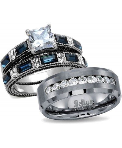 His & Hers Wedding Ring Sets Women's Stainless Steel Vintage Ring Set & Men's Titanimum Wedding Band $24.96 Bands