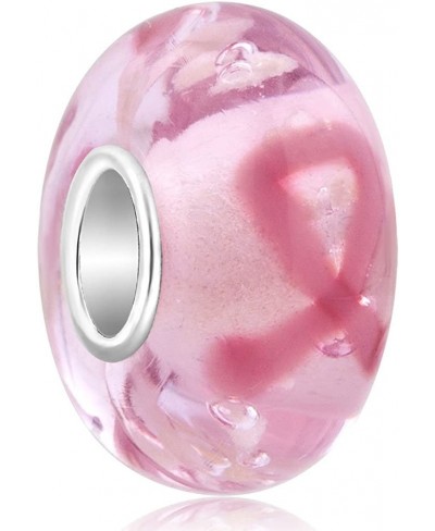 Sterling Silver Breast Cancer Awareness Pink Ribbon Murano Glass Charms Beads For Bracelets $11.88 Charms & Charm Bracelets