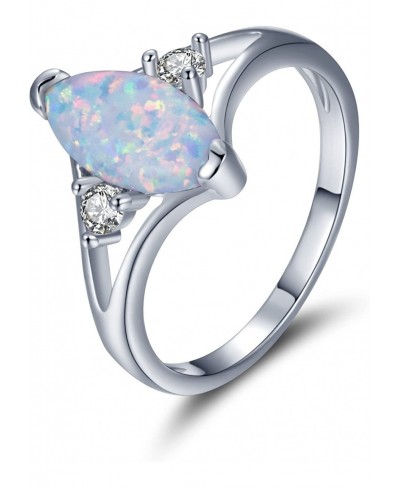 White Gold Plated Cubic Zirconia and Opal Promise Ring $6.42 Promise Rings