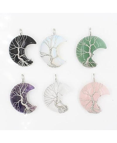 Tree of Life Wire Wrapped Crescent Moon Pendant Necklace Reiki Healing Crystal Stone Necklaces Natural Gemstone Quartz Jewelr...