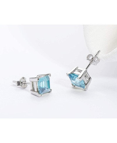 Genuine Gemstone Earrings Light Blue Topaz 925 Sterling Silver Stud Earrings $33.88 Stud