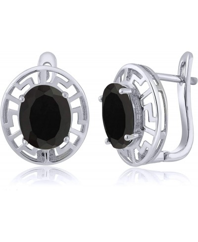 925 Sterling Silver Black Onyx Women's Greek Key Earrings (5.00 Cttw Gemstone Birthstone Oval 10X8MM) $34.67 Stud