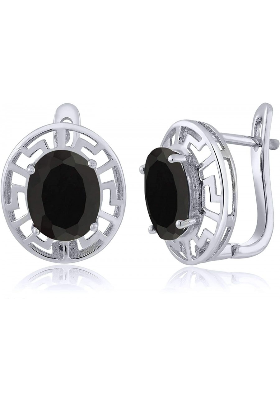 925 Sterling Silver Black Onyx Women's Greek Key Earrings (5.00 Cttw Gemstone Birthstone Oval 10X8MM) $34.67 Stud