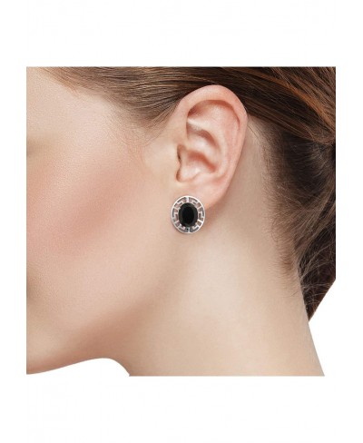 925 Sterling Silver Black Onyx Women's Greek Key Earrings (5.00 Cttw Gemstone Birthstone Oval 10X8MM) $34.67 Stud