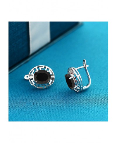 925 Sterling Silver Black Onyx Women's Greek Key Earrings (5.00 Cttw Gemstone Birthstone Oval 10X8MM) $34.67 Stud