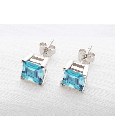 Genuine Gemstone Earrings Light Blue Topaz 925 Sterling Silver Stud Earrings $33.88 Stud