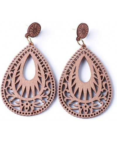 Wooden Drop-Shaped Pendant Earrings Hollow Carved Stud Earrings for Women Charm Jewelry Dark Brown $6.43 Jewelry Sets