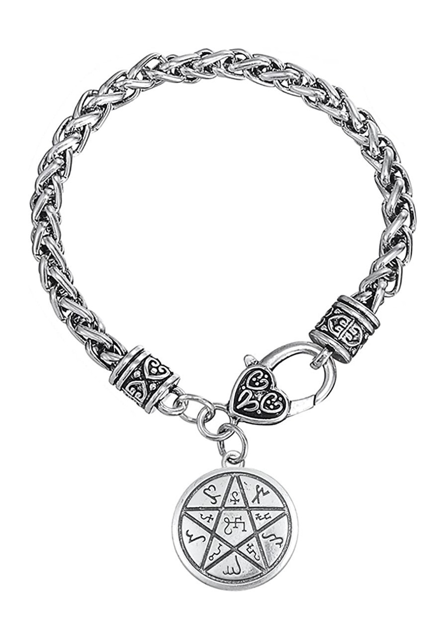 Star Pentagram Of Success & Wealth Pewter Wiccan Pendant Big Lobster Clasp Wheat Chain Bracelet $12.35 Link