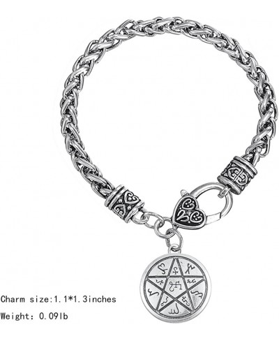 Star Pentagram Of Success & Wealth Pewter Wiccan Pendant Big Lobster Clasp Wheat Chain Bracelet $12.35 Link