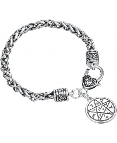 Star Pentagram Of Success & Wealth Pewter Wiccan Pendant Big Lobster Clasp Wheat Chain Bracelet $12.35 Link