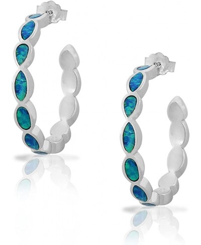 925 Sterling Silver Blue Turquoise-Tone Simulated Opal Half-Hoop Womens Earrings $24.42 Hoop