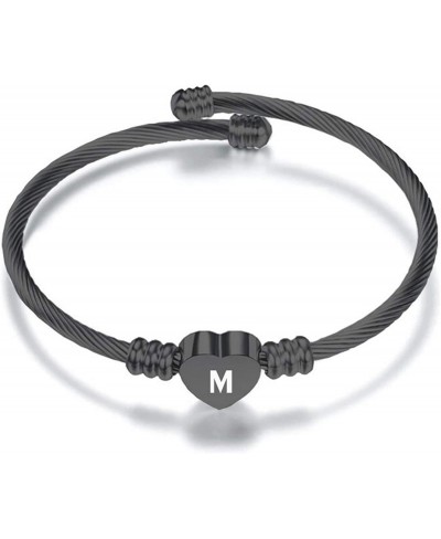 Women Mens Heart Initial A-Z Letter Custom Name Bracelet Black Expandable Cuff Bracelets $7.35 Cuff